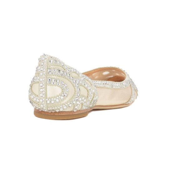 Badgley Mischka Gigi Cream Satin Pointed Toe Crystal Flats - Picture 4 of 8